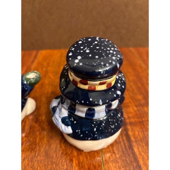 Vintage Heartfelt Kitchen Creations Snowman Blue Cream And Sugar Set Christmas - Picture 4 of 9